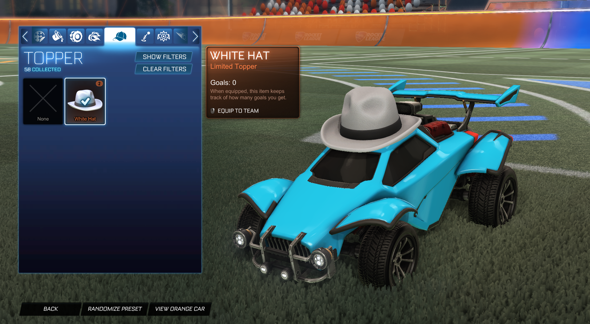 White Hat on plain Octane Car in Rocket League