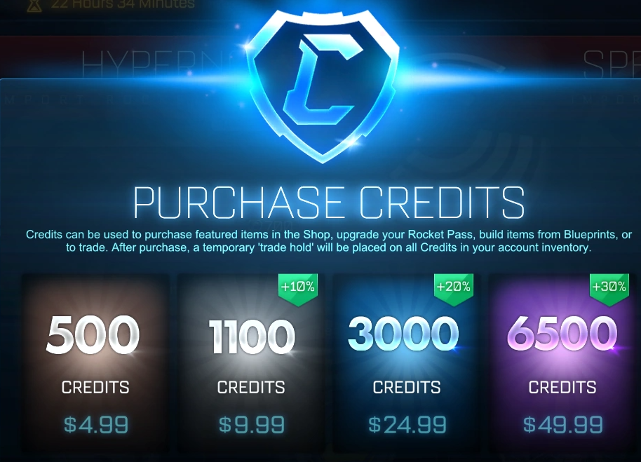 Rocket League in-game store to purchase credits