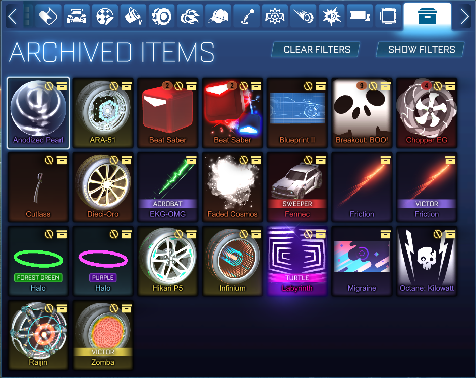 Archived Items in Rocket League Items